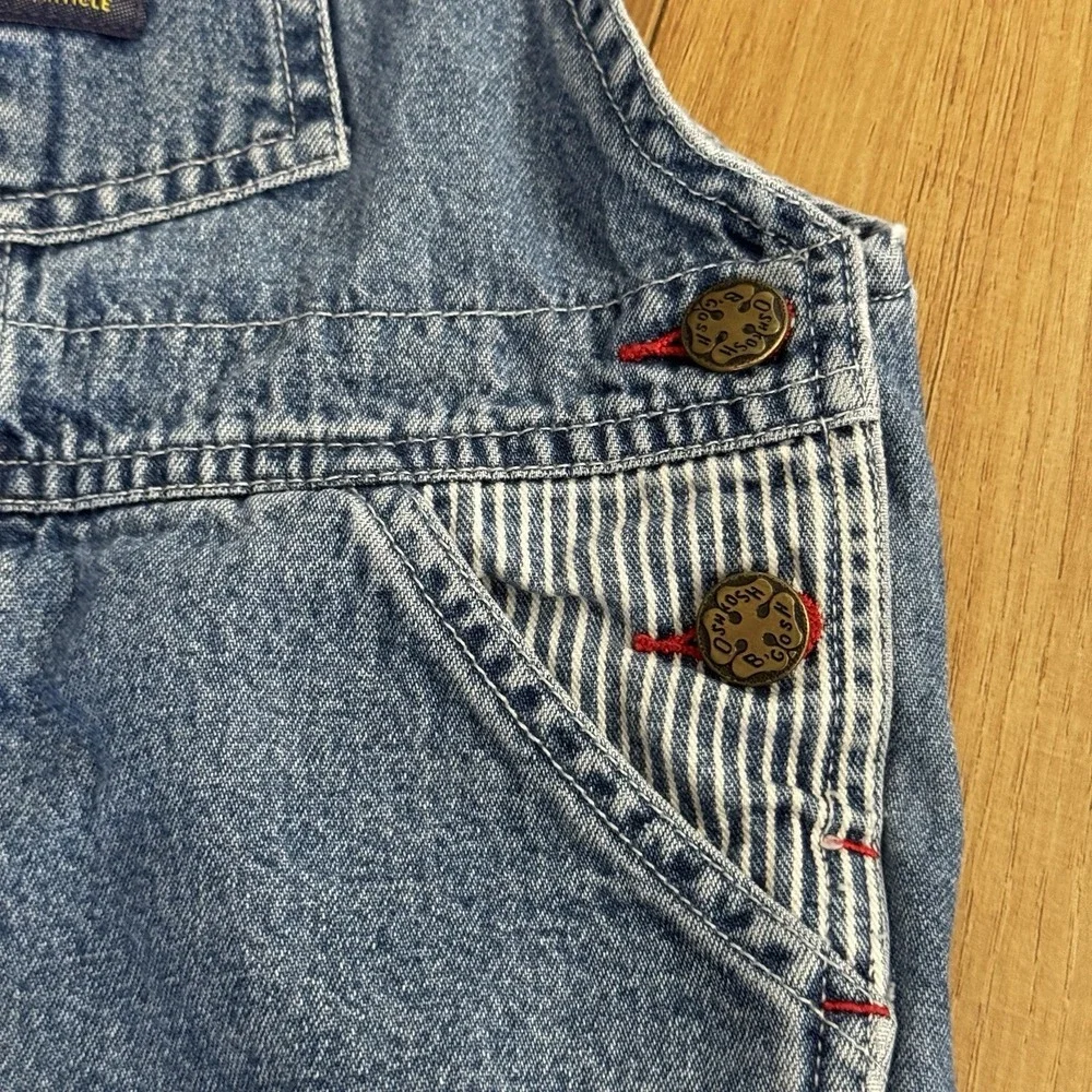 Vtg OSHKOSH 24 Month Toddler Railroad Stripe Pocket Vestbak Overalls Snaps Y2K